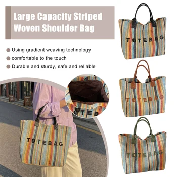 Borsa Tote da Donna con Manico Superiore, Borsa a Tracolla Portatile a Righe Colorate per Viaggi, Shopping, Lavoro e Uso Quotidiano