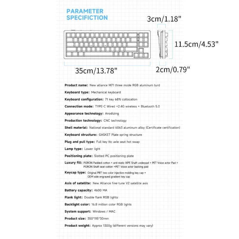 무선 RGB+BT5.0+2.4Ghz TypeC 와이어 게이밍 키보드 71키 핫스왑 가능