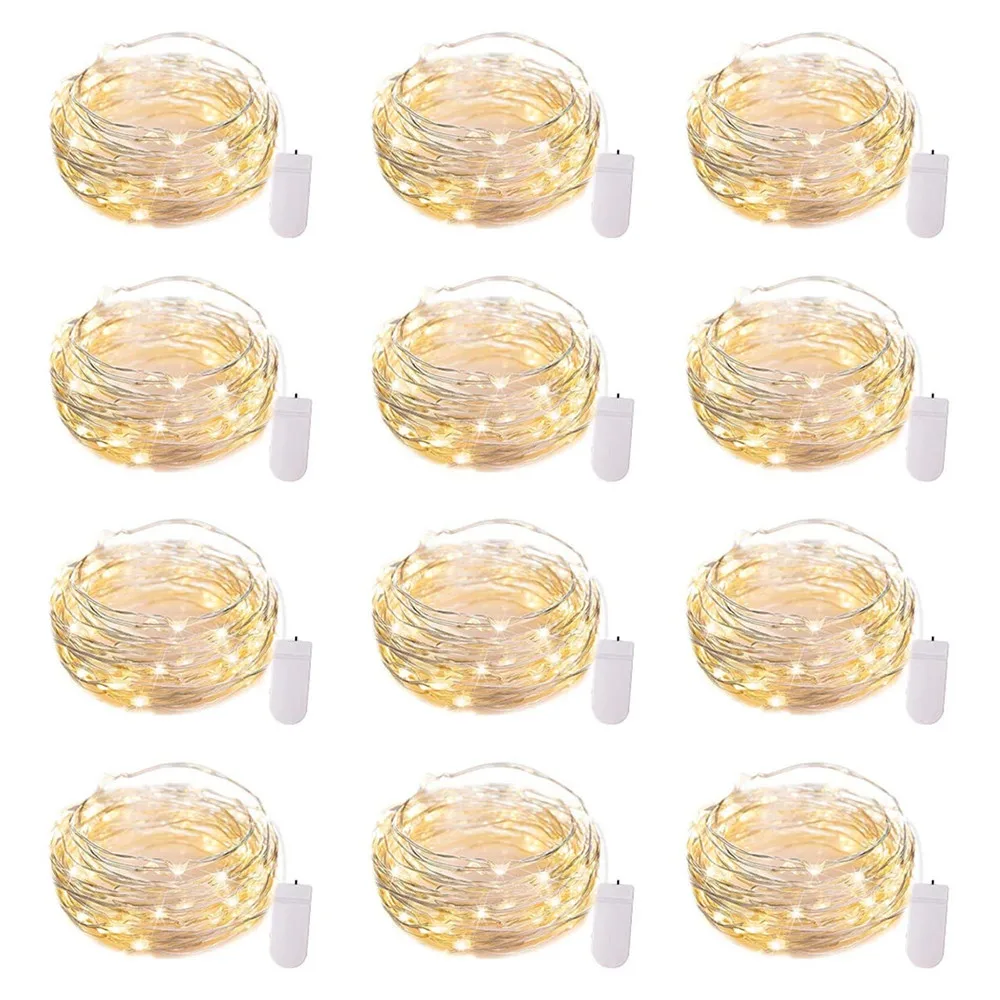 

12 Pack Led Fairy Lights Battery Operated String Lights Waterproof Silver Wire 7 Feet 20 Led Firefly Starry Moon Lights for DIY