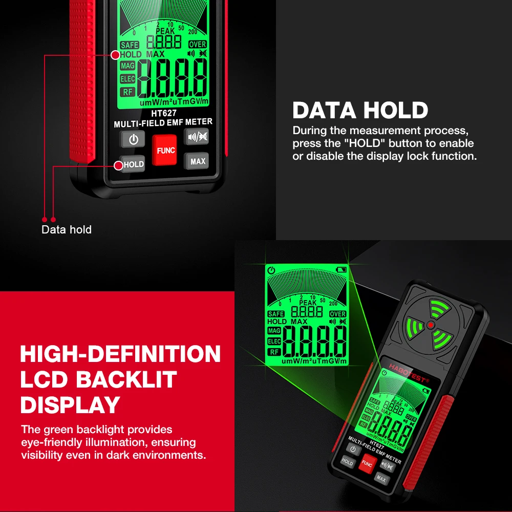 Emf meter tester HABOTEST HT627 EMF Meter Electromagnetic Field Radiation Detector Radio Frequency Field Tester Portable Emission Dosimeter