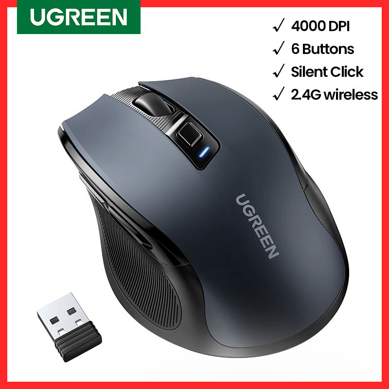 ãNEWãUGREEN Mouse Wireless Ergonomic Mouse 4000 DPI Silent 6 Buttons For MacBook Tablet Laptop Mute Mice Quiet 2.4G Mouse