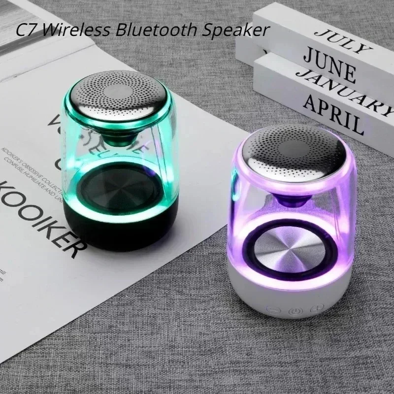 C7 Bluetooth Speaker Cool RGB Light Effect Surround Stereo Night Light Subwoofer HD Sound Quality Desktop Mini Speaker