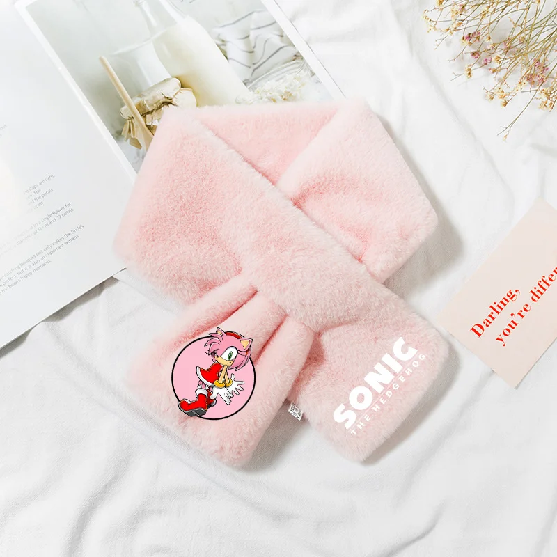 thumbnail image 1 of Bufanda cruzada de peluche de Sonics, bufandas suaves de piel sintética de conejo, bufandas gruesas de color sólido para otoño e invierno, bufandas cálidas para niños, 1 of 5