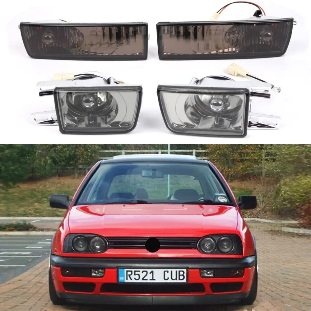 

4PCS Set for VW Jetta MK3 Golf 1992 1993 1994 1995 1996 1997 Car Smoked Front Bumper Fog Light + Turn Signal Lamp