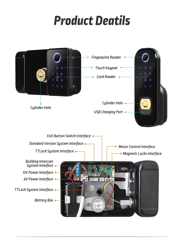 New Dual System Double Side Fingerprint IP66 Waterproof Outdoor Gate Bluetooth TTLock App Passcode Rfid Card Smart Door Lock