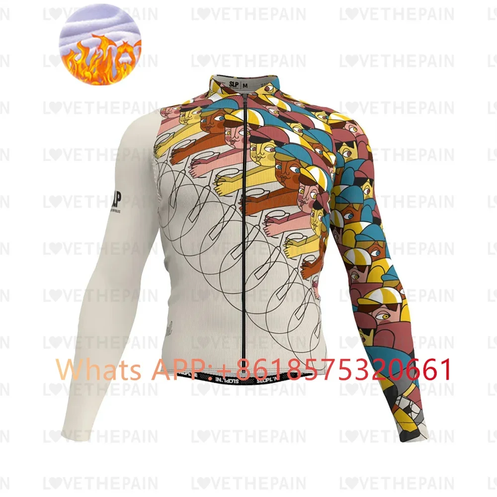SLP Winter Thermal Fleece Cycling Jersey Top MTB Bike Outdoor slopline Men's Bicycle Clothing Long Sleeve Shirt Uniform