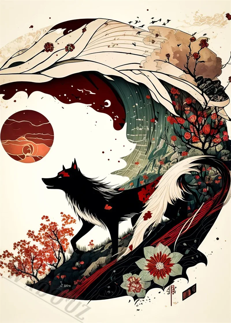 Okami Amaterasu The Fox Japanese 80s Vintage Style Painting Canvas