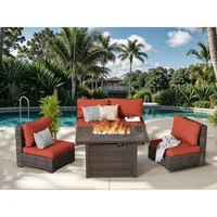 Furniture Sets Pieces with Fire Pit Table Patio Sectional Outdoor Furniture Sofa Chairs Set PE Rattan Wicker Couch Conversation 1