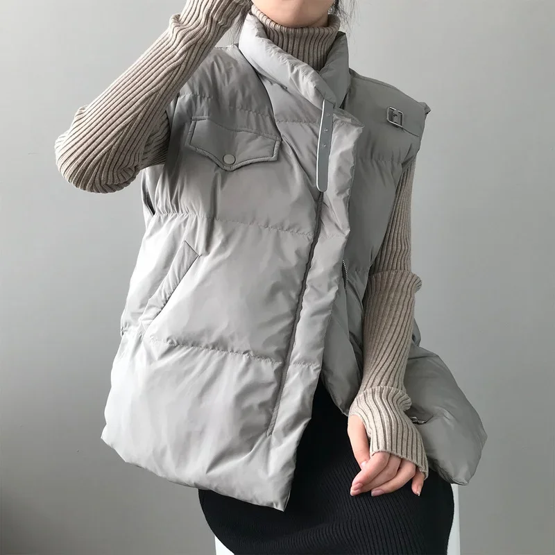 Windproof Lightweight Gilet Warm Female Duck Down Coat Sleeveless 2023 Winter Women's Warm Solid Stand Collar Waistcoat New Vest