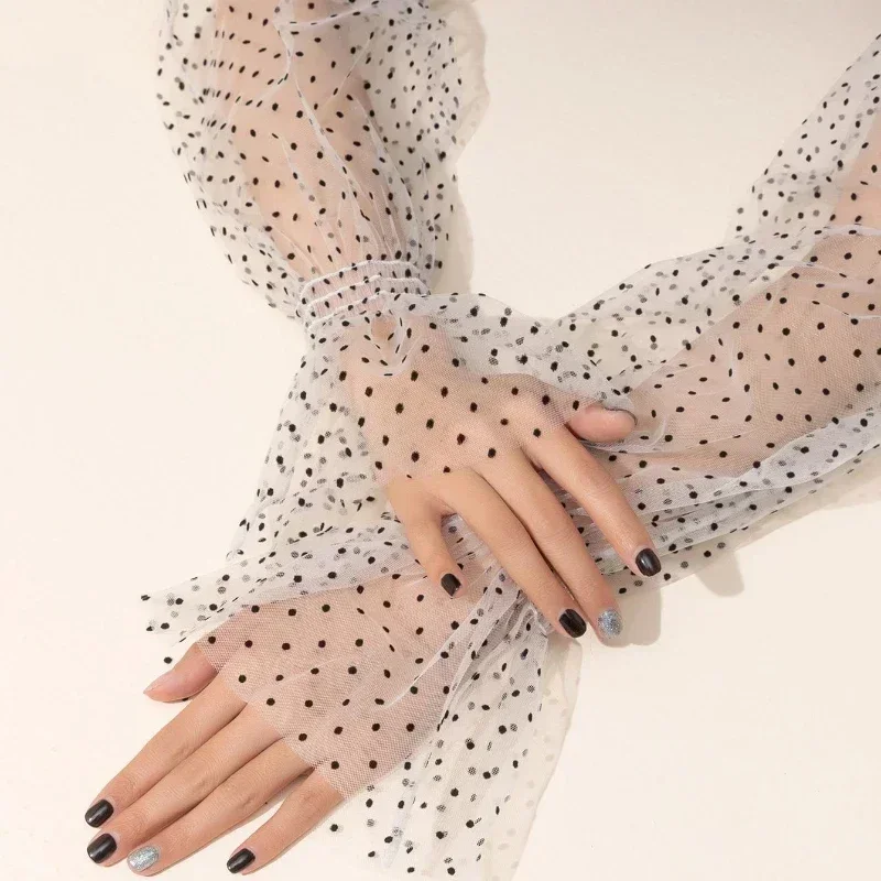 Summer Lace Sunscreen Ice Sleeve for Women Mesh Wave Point UV Thin Breathable Loose Long Sleeves Gloves