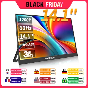 HGFRTEE 14.1inch Mobile Portable Monitor IPS Second Game Screen Extended Display for Laptop with Bracket For xbox/raspberry Pi