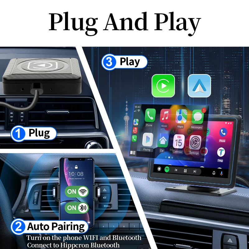 Mini Wireless Android Auto Wired To Wireless CarPlay Adapter For Mazda Toyota Me