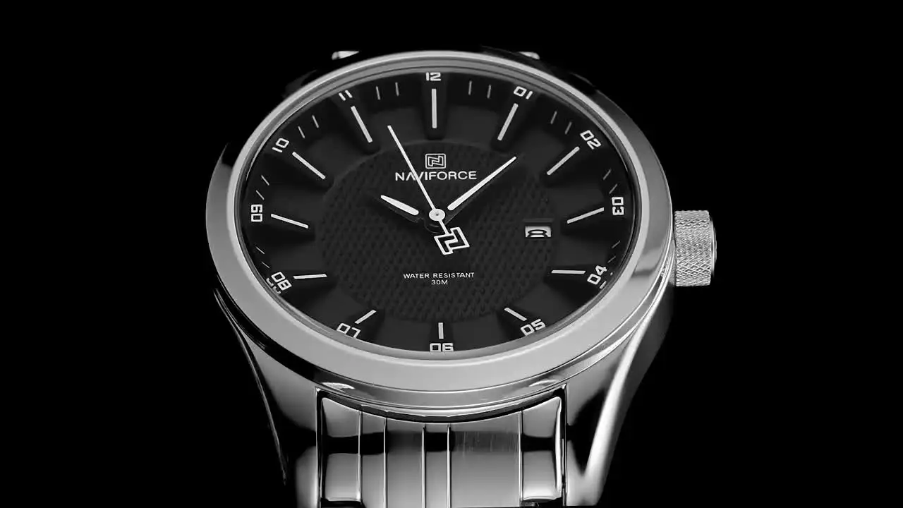 NAVIFORCE 8032 Alloy Quartz watches Stainless Steel strap with 30m water resistance wristwatch For Men Casual- Black