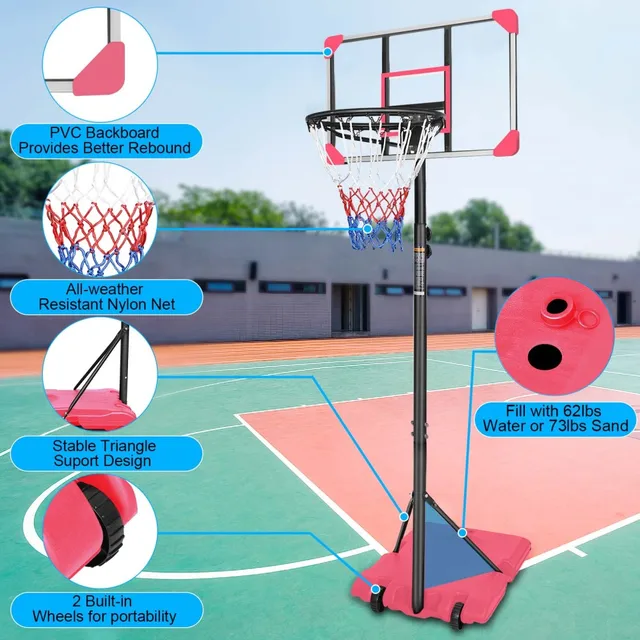 20059-e27298.jpg Portable Basketball Goal System with Stable Base and Wheels, use for Indoor Outdoor teenagers youth height adjustable 5.6 to 7ft Basketball Hoop 28 Inch Backboard