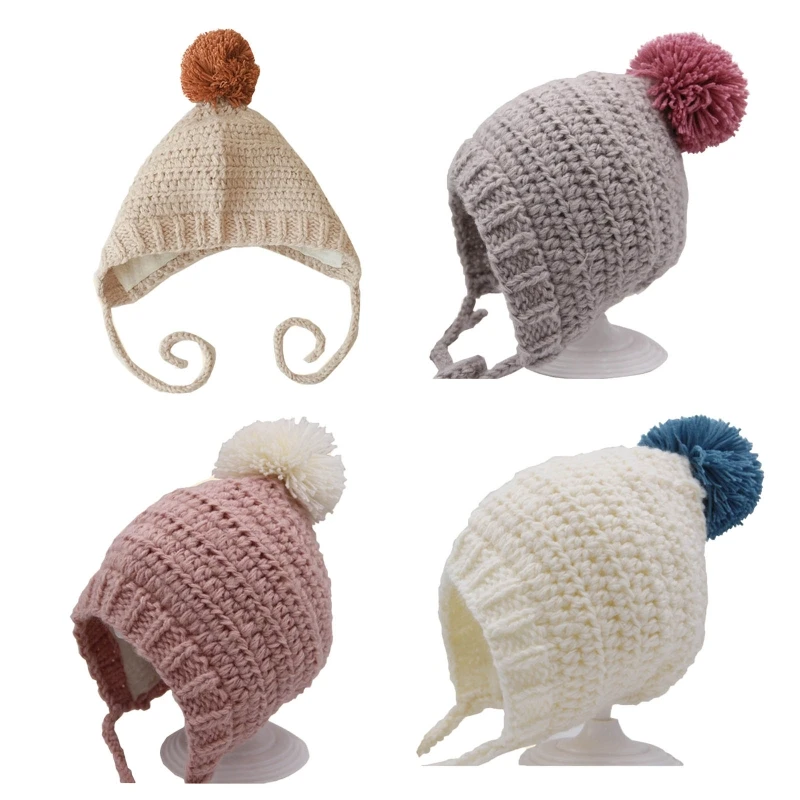 

Soft Knitted Wool Baby Hat Kids Cap Ear for Protection Bonnet Winter Warm Thicken Infants Beanie Cap