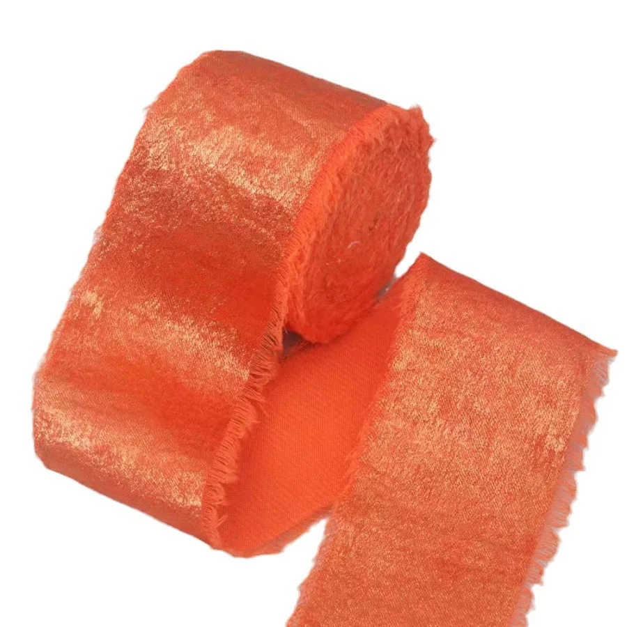 Luxurious Frayed Edged Satin Ribbon with Bronzing - 5 Yards for Elegant Crafts & Special Occasions