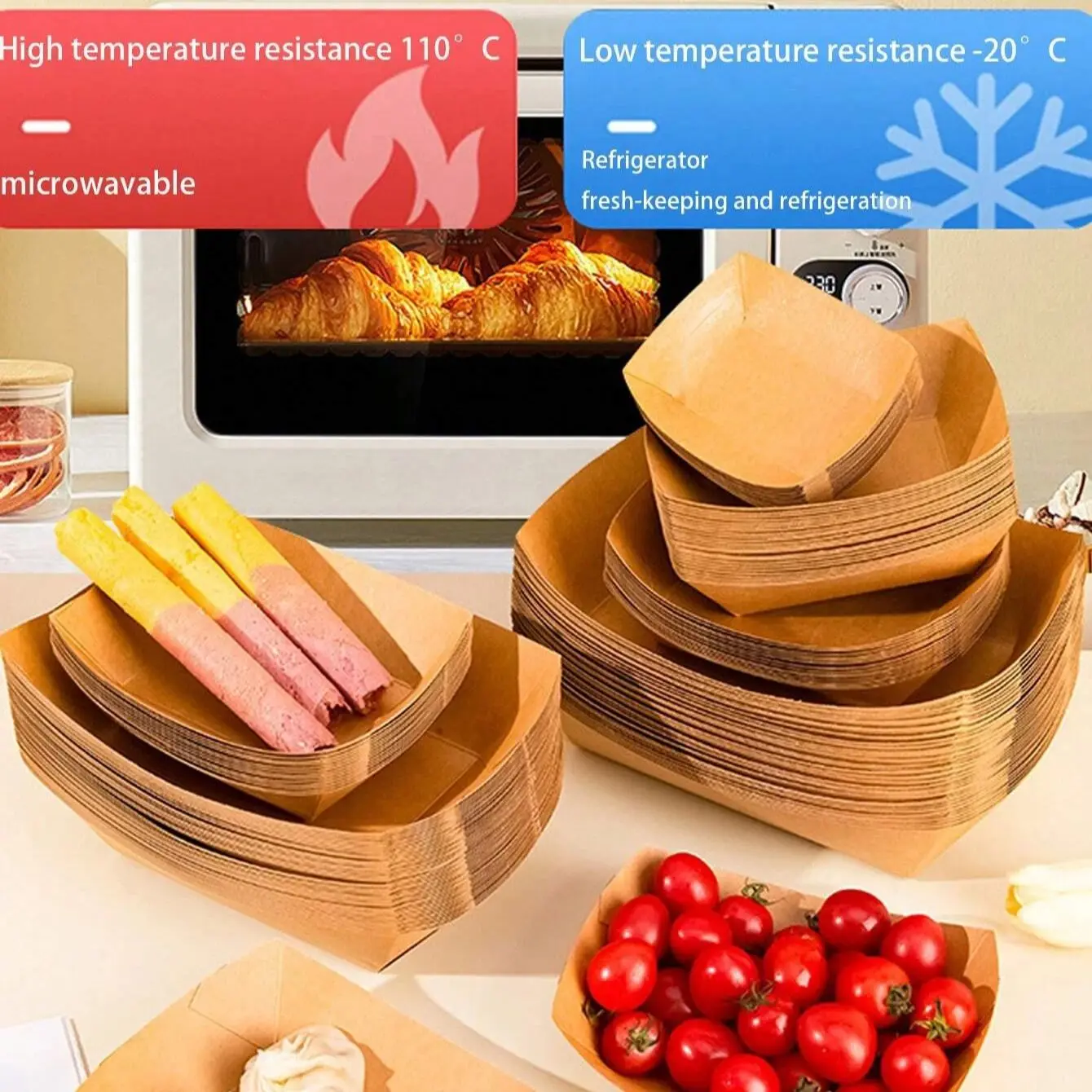 Disposable Containers Disposable Lunch Box 30/50/100Pcs Kraft Paper Boat Shaped Plates Disposable Salad Dessert Pine Cake Snack Bowls Food Tray for Kitchen Party Tableware
