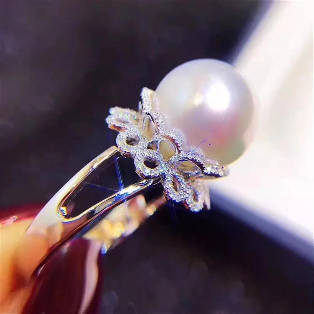 

DIY Pearl Ring Accessories S925 Sterling Silver Pearl Ring Empty Holder Concealer Ring Fit 10-11mm Round Beads Z438