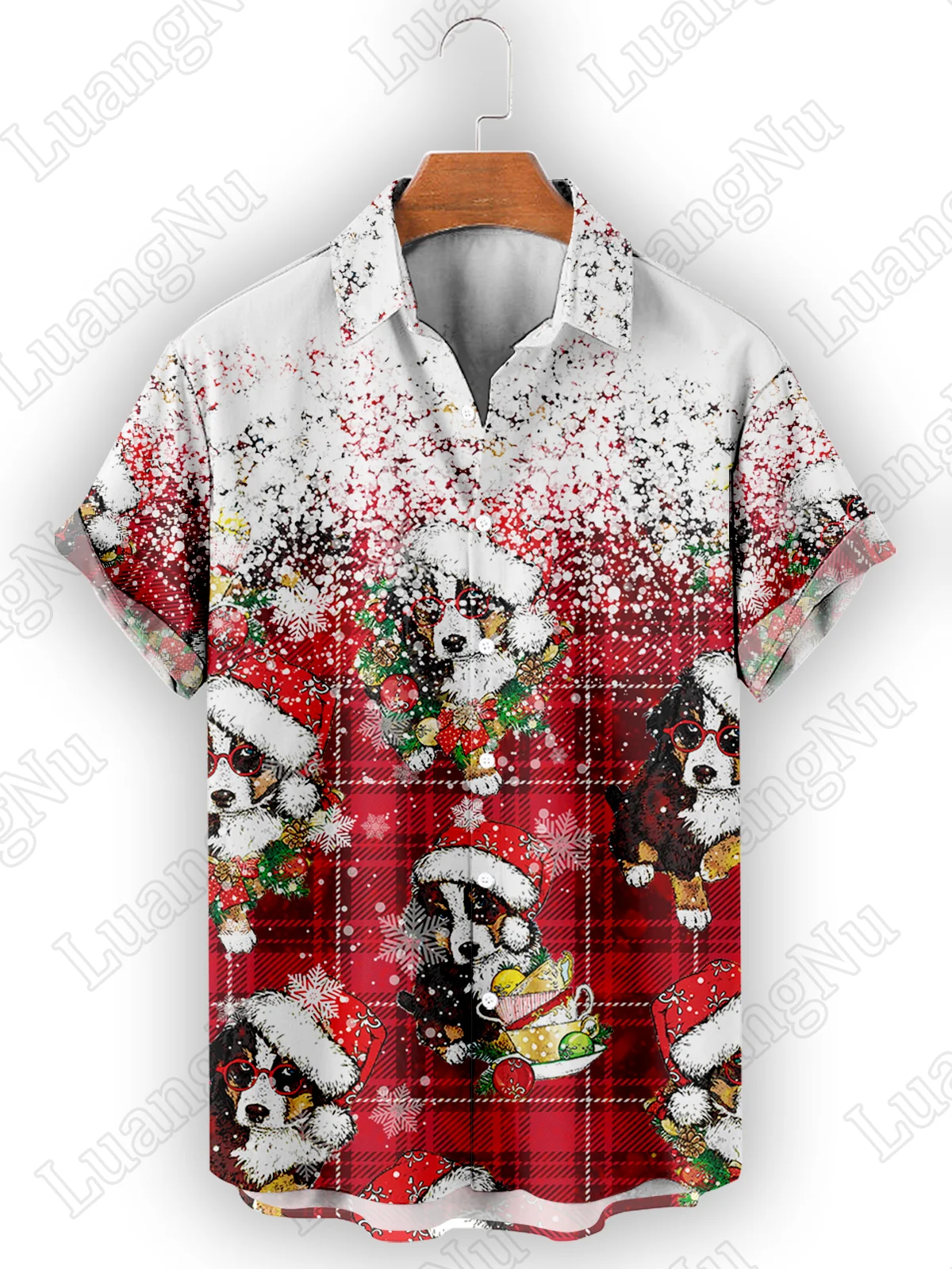 Christmas Day Shirts Holiday Clothing Women High Quality Oversized Button Up Shirts for Men Cute Pets Print Shirt Tops