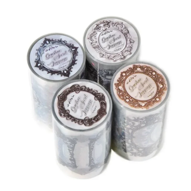 1Roll 2M Gem Secret Language Series Tape PET Transparent Border Handbook Background Adhesives Material Loop Sticker 75mm*2m 5
