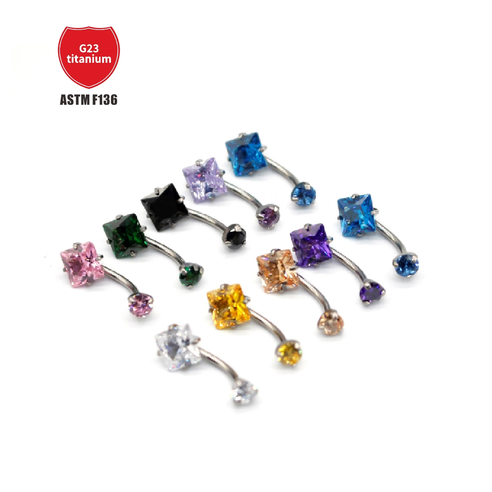 

F136 Titanium Inner Teeth Double Claw Square Vermiculite Navel Ring Prevention Allergies Together Wearing Human Puncture Jewelry