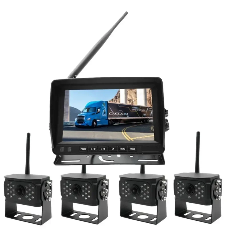 

Wireless AHD IPS 7inch 7" Quad View Monitor 4 Channels 360 Around View Camera Dvr Semi Bus Truck Camera System for Harvester