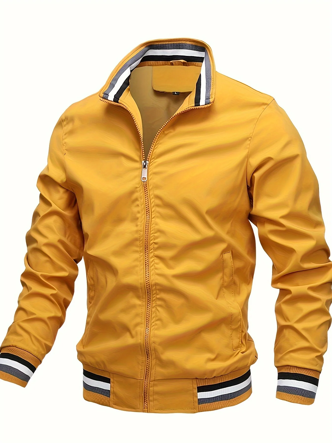 Mens Jacket for Spring and Summer Sports Solid Color Striped Fashionable Breathable Safari