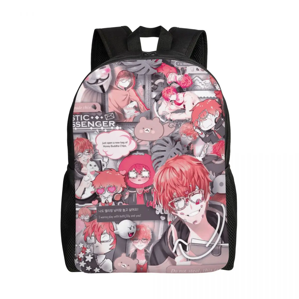 

Customized Mystic Messenger 707 Collage Backpack Women Men Fashion Bookbag for School College Bags