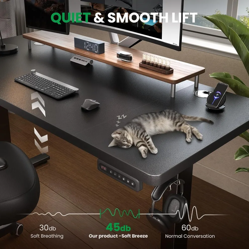 Adjustable Electric Standing Desk - 55" x 24" Desk with Cable Management and 3 Memory Height Settings