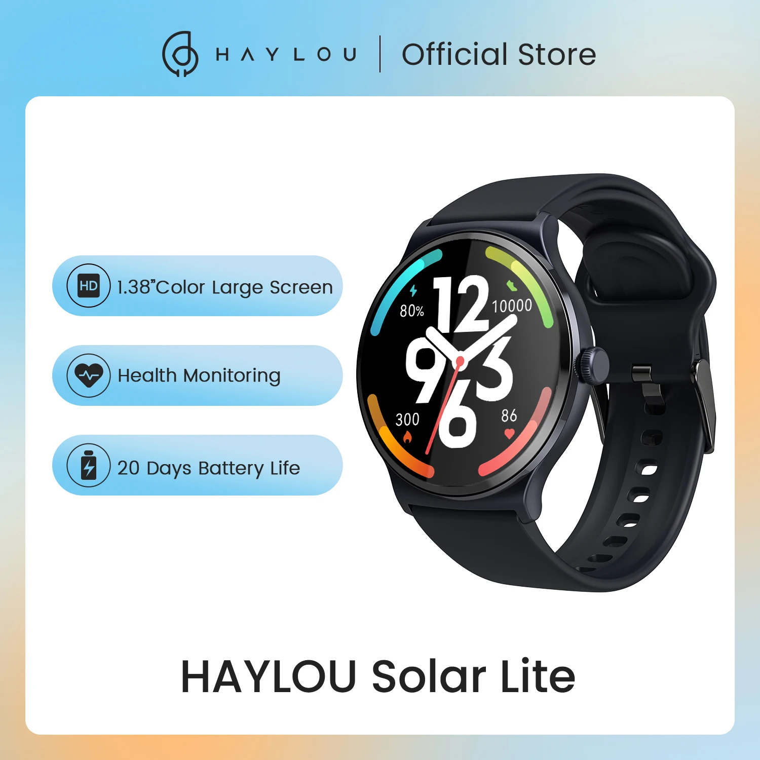 Haylou Solar Lite Relógio Inteligente 138 Display Bluetooth 5.3 100 Mais Ver Faces Spo2 Monitor de Freqüência Cardíaca 20 Dias Endurance