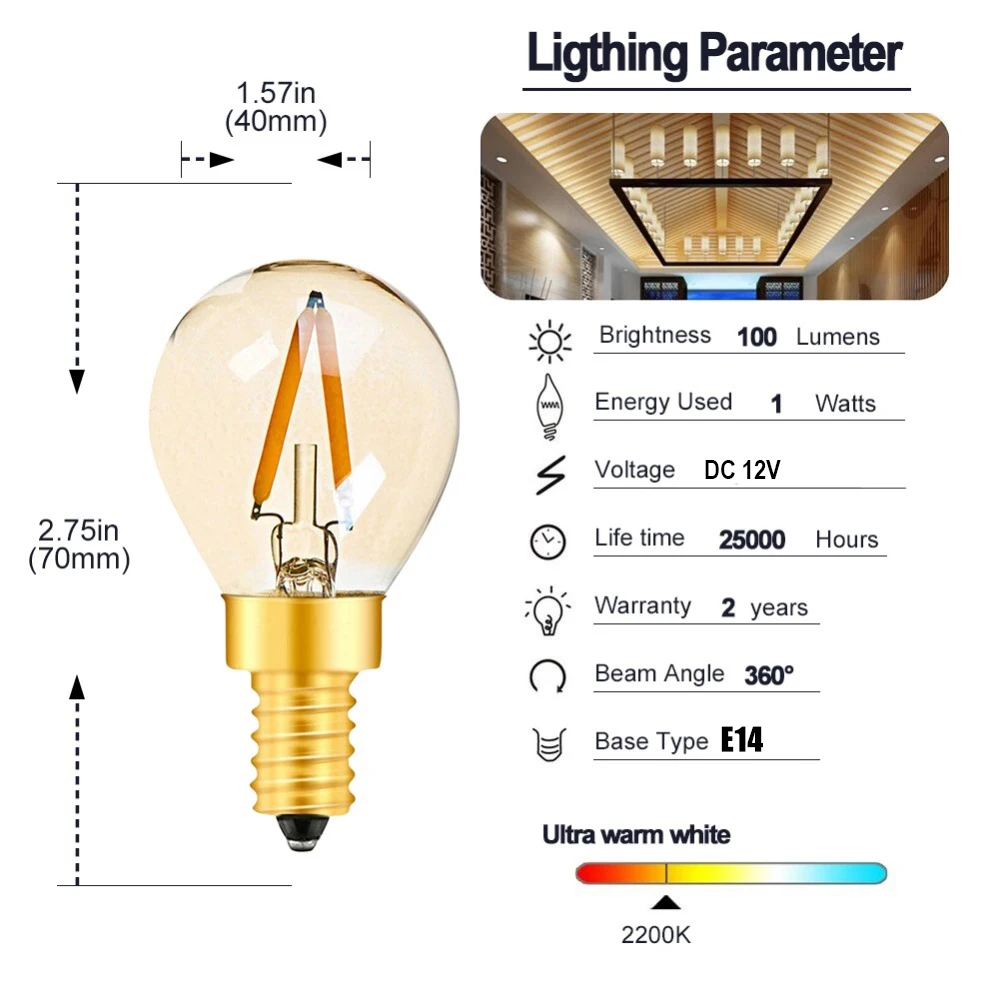 ตัวเลือกสินค้า หลอดไฟ LED Vintage Edison สไตล์ Warm White สำหรับตกแต่ง RV พร้อม E27/E14/12V