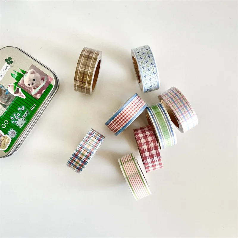 Korean Ins Retro Grid Decoration Adhesive Tape Planner Handbook DIY Scrapbooking Journal Collage Material Stickers 6