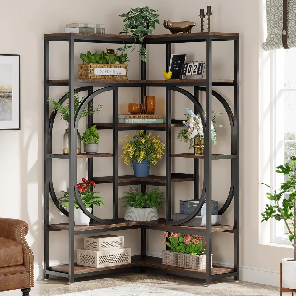 7-Shelf Corner Bookshelf, Large Modern Corner Bookcase, Tall L-Shaped Corner Shelf Stand Display Rack with Storage 4