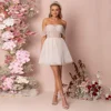 ADLN Short Tulle Pearls Wedding Dresses  Ivory Off-shoulder A Line  Party Gowns 2023 For Women Mini Reception Dress 1