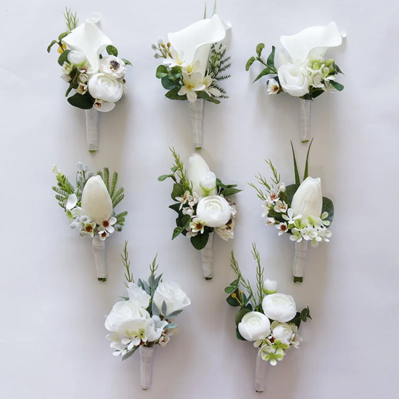 White Boutonniere Wrist Corsage Bridesmaid Wedding Decor Bride Flowers accessoires de mariage