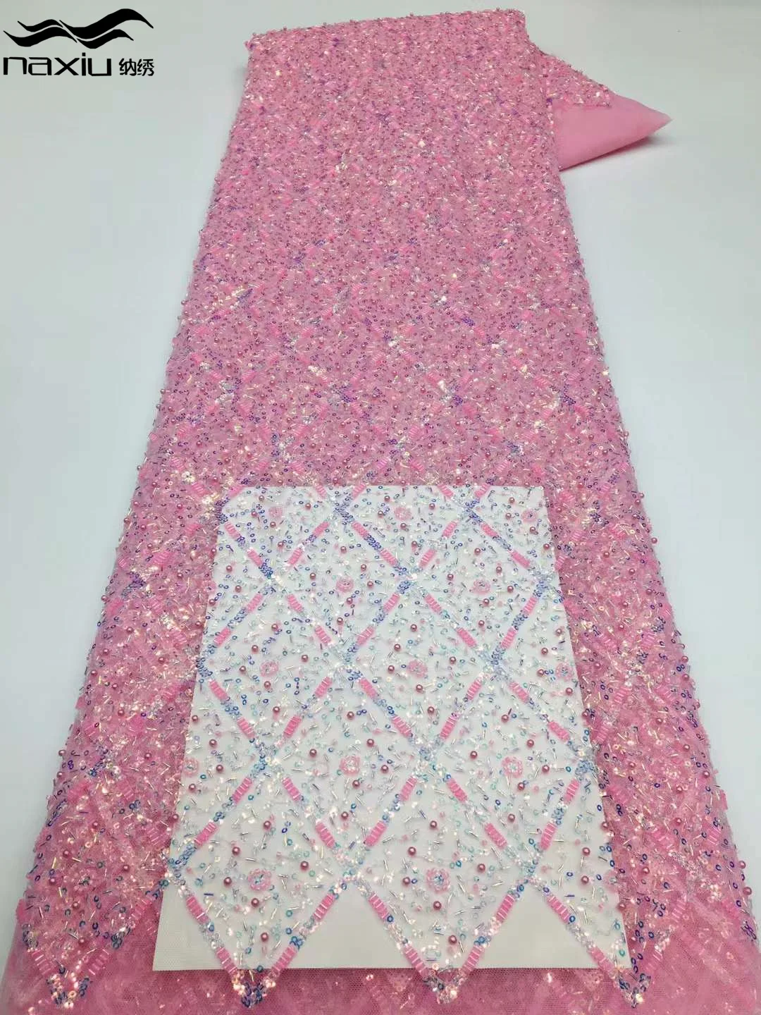 

Madison Luxury African Lace Fabric Beads Tulle Lace Fabric Sequences Embroidery High Quality 5 Yards For Wedding Dress