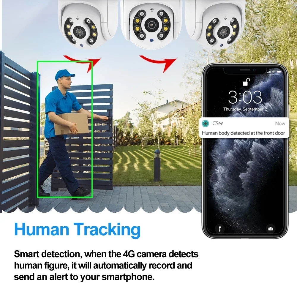 Dual LED Video 4G PTZ 2MP 3MP 5MP Camera Human Detection xmeye icsee Surveillance With Outdoor home Wifi Cameras ip camera wifi camera surveillance camera wifi ip camera