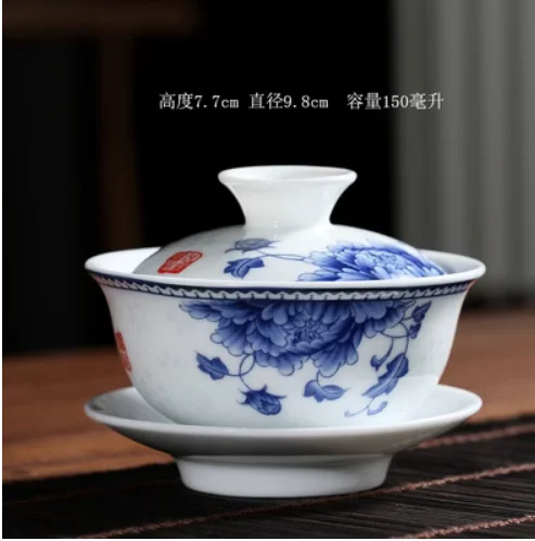 Hollow Honeycomb Kung Fu Tea Set Blue and White Porcelain Gaiwan 150ml Ceramic tea ware tureen