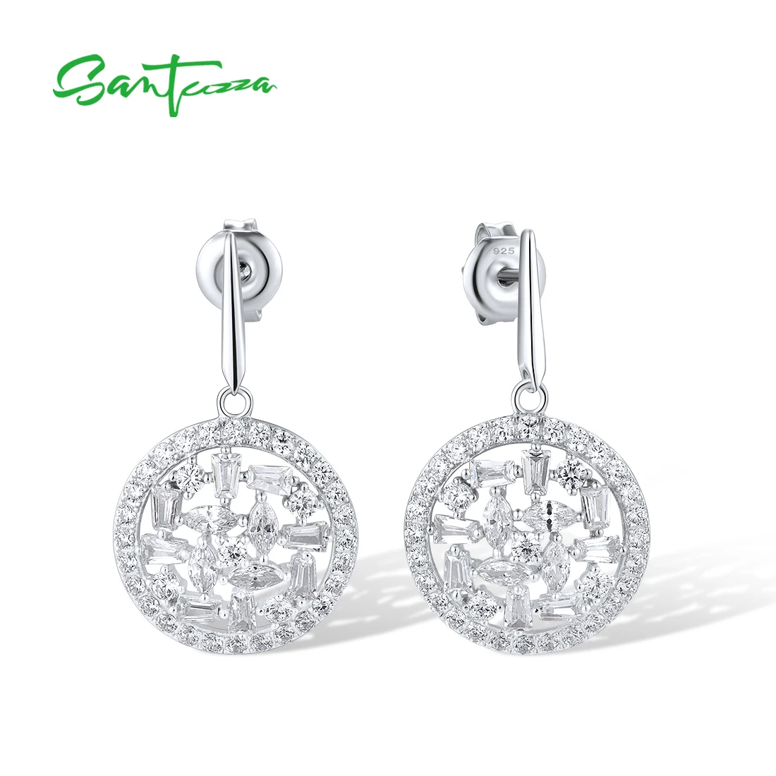 

SANTUZZA Authentic 925 Sterling Silver Drop Earrings For Women Sparkling White CZ Dangling Daily Wearing Elegant Fine Jewelry
