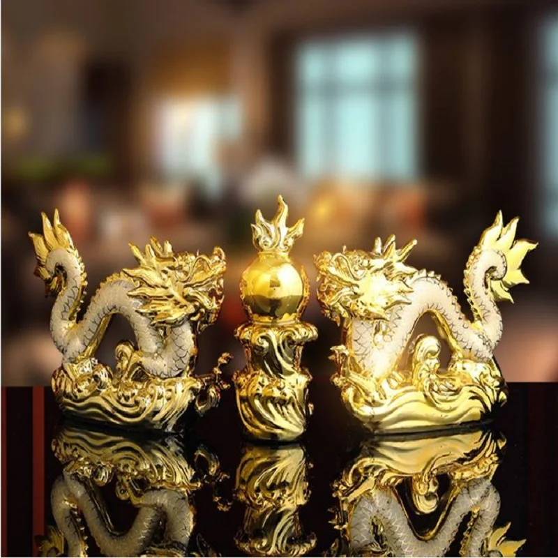 

30CM Good Lucky Golden Dragon Chinese Zodiac Twelve Statue Gold Dragon Statue Animals Sculpture Figurines Desktop Decoration