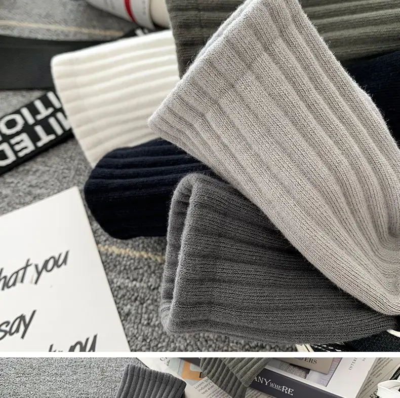 Mens Black  White Warm Socks Set - 5 Pairs Autumn Winter Sport Short Socks