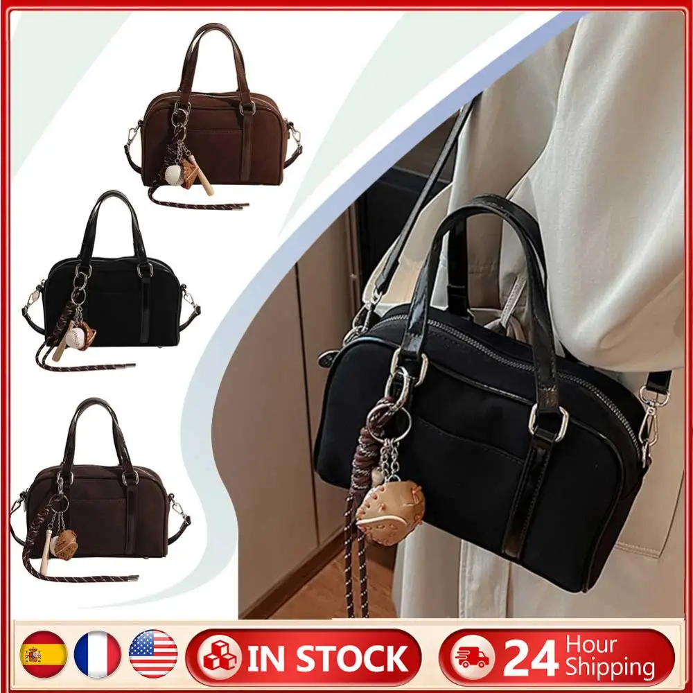 Suede Boston Bag Adjustable Strap for Women