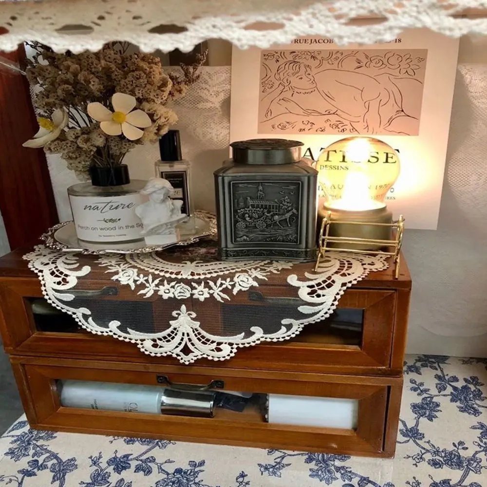 European Oval Lace Embroidered Retro Table Mat and Coaster