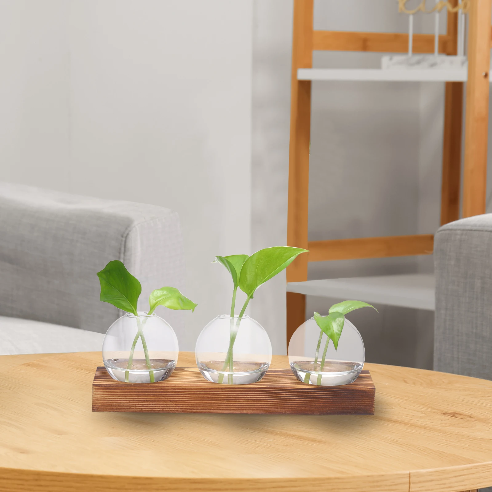 Glass Vases with Wooden Tray 3 Bulb Flower Vase Small Plant Propagation Stations for Wedding Bedroom Home Decor Table Decoration 5