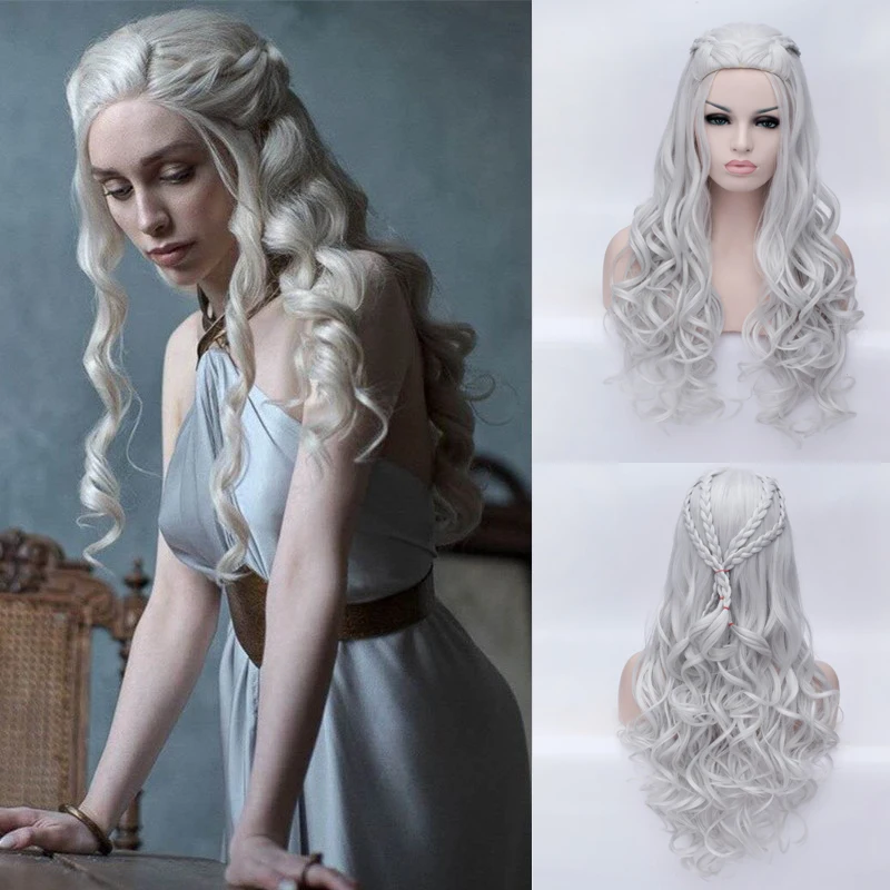 VICWIG Cosplay Wig White Grey Synthetic Braid Hair Long Curly Blonde Gold False Fake Wire Rose Net Wig for Women