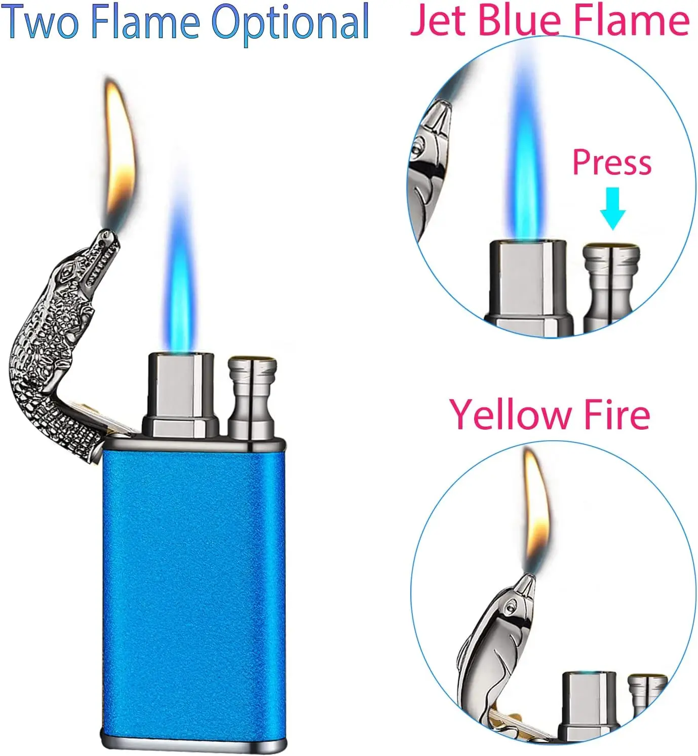 Cool Magic Crocodile Dual Flame Torch Lighter Windproof Jet Torch Lighter Refillable Butane for Outdoor Indoor(Without Butane) butane gas lighter cigarette lighter