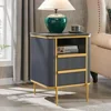Fluted Nightstand, End Table with Gold Accents, Wood Night Stand with Charging Station, Side Table for Bedroom, Living Room 1