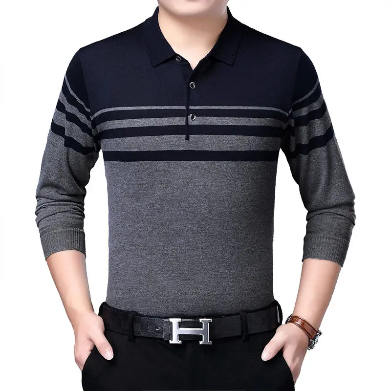 남성용 긴팔 스트라이프 스웨터, 한국 스트리트웨어, 남성 의류, 대비 느슨한 캐주얼 풀오버 상의, 용수철 가을 패션