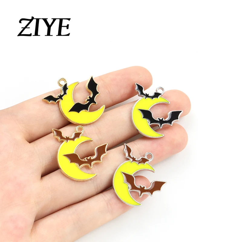 

10pcs Cartoon Moon Bats Enamel Charms Cute Halloween Alloys Drip Oil Pendants For Making DIY Handmade Souvenir Gifts Accessories