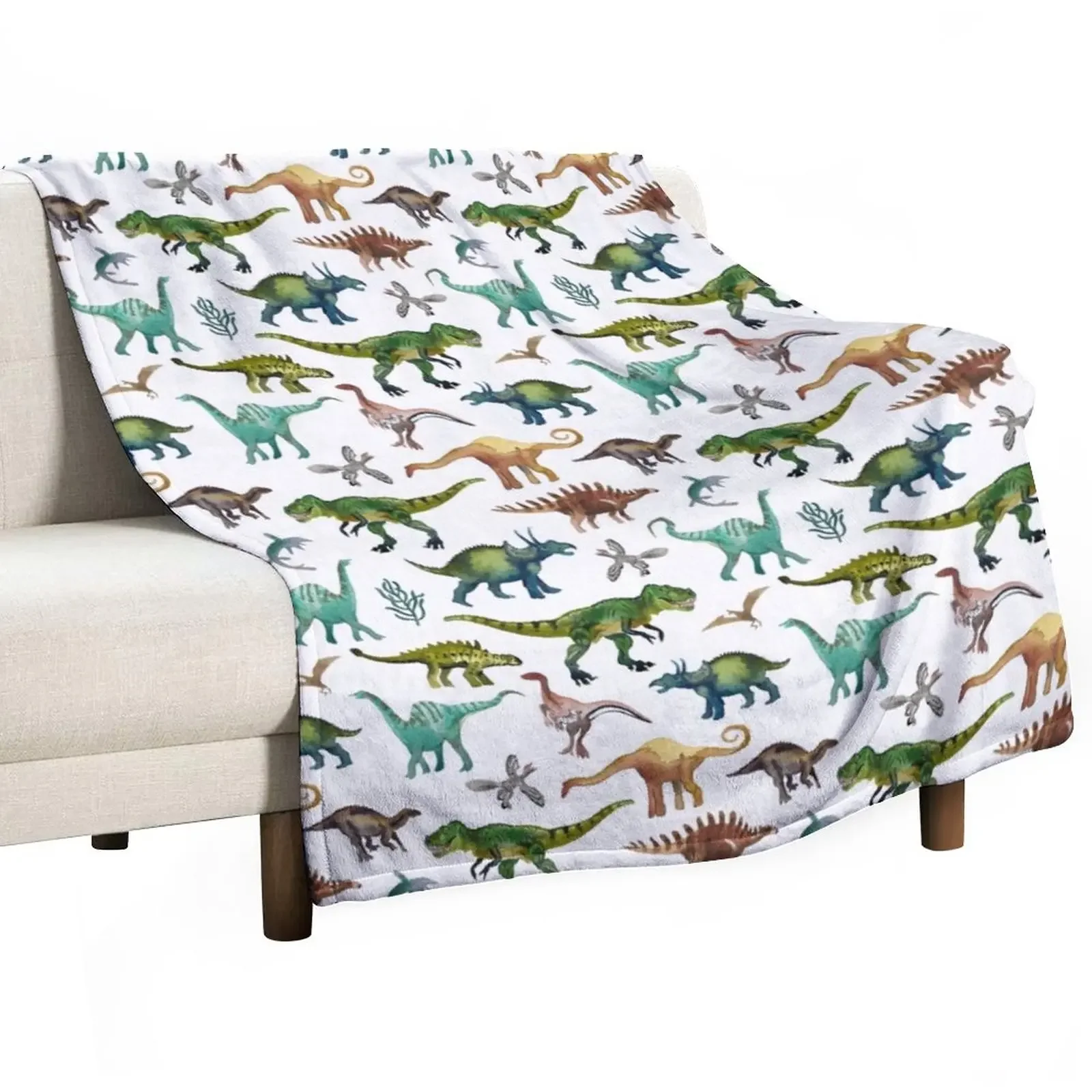 

Dinosaurs hand painted watercolor natural colours. Throw Blanket Sofa Quilt Flannels for babies Blankets